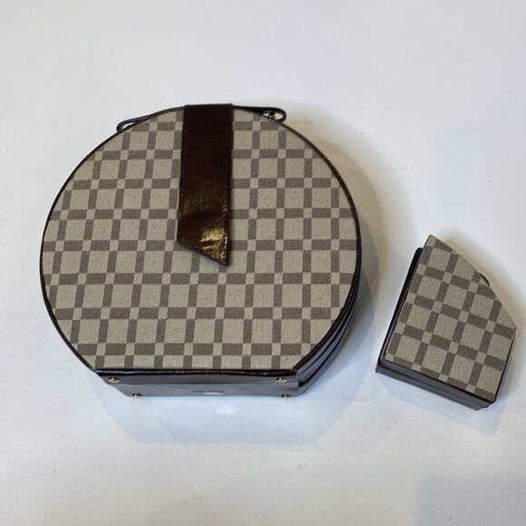 Bey-Berk Plaid Leather Neutral 2 Piece Jewelry Organizer Case NWOT Snap Close - Picture 3 of 16